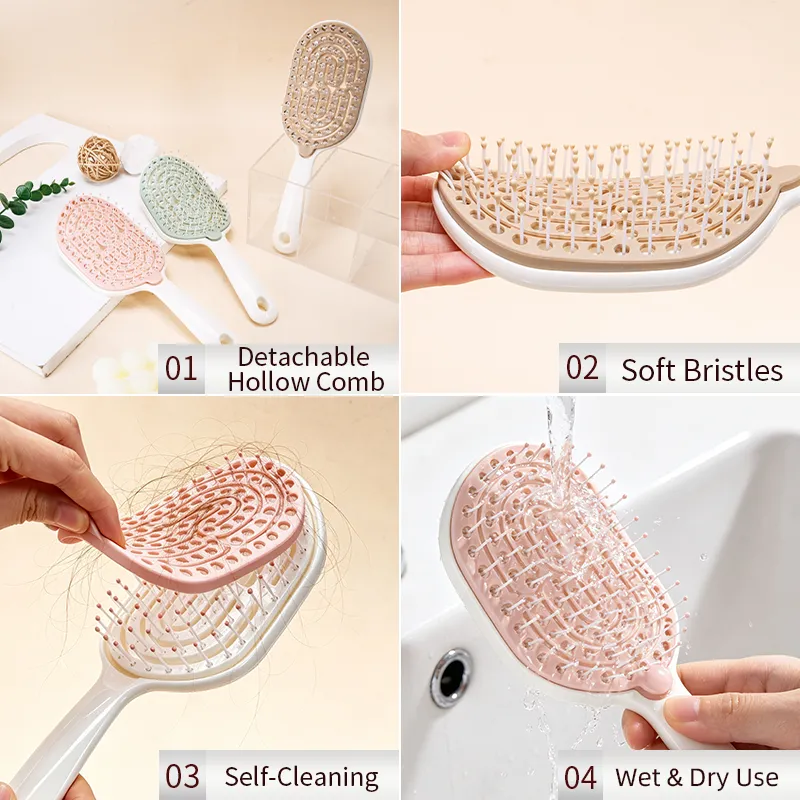 Peigne à cheveux détachable Wanmei personnalisé avec fonction auto-nettoyante, garde les boucles volumineuses et sans nœuds, design creux,